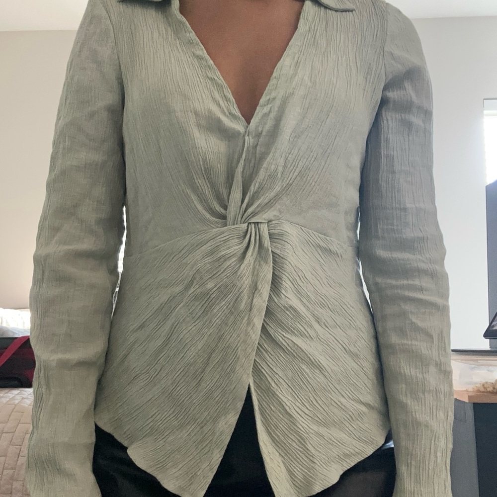 Topshop Sage Green Twist Front Blouse